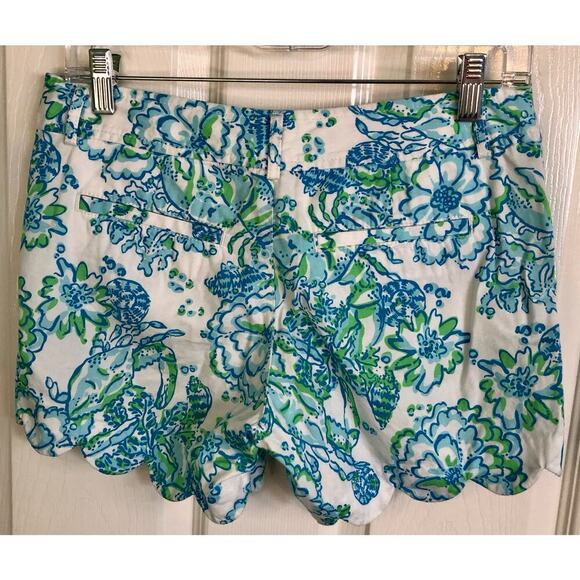 Lilly Pulitzer Buttercup Shorts Size 0 Blue Green Floral Pattern Scalloped Hem - Picture 5 of 9